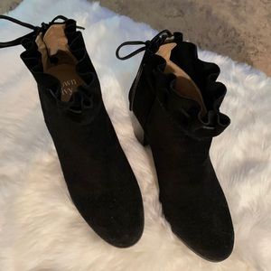 Crown & Ivy black suede ankle boots, sz 7